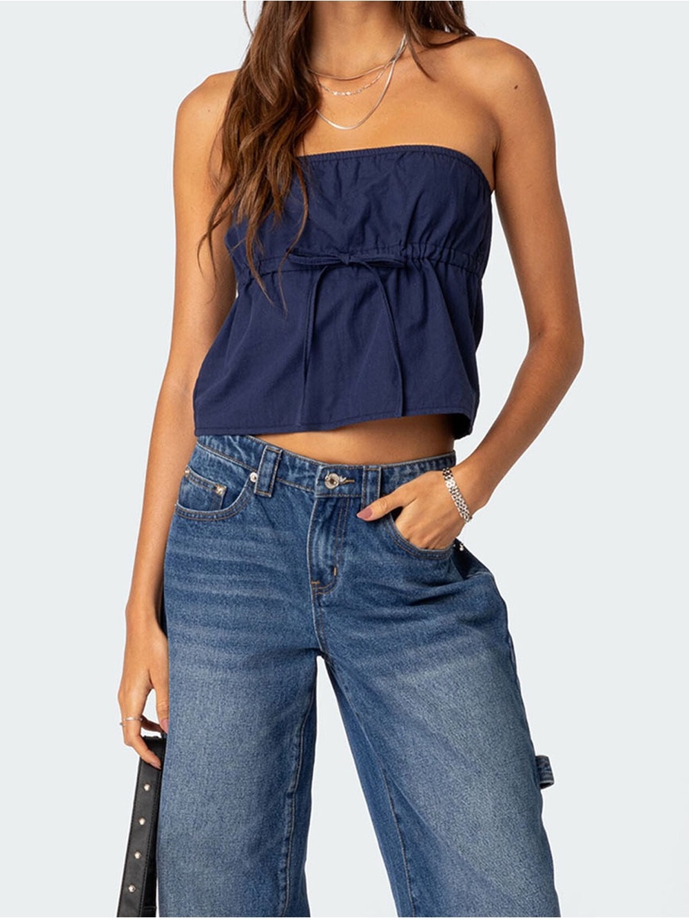 Navy Strapless Top